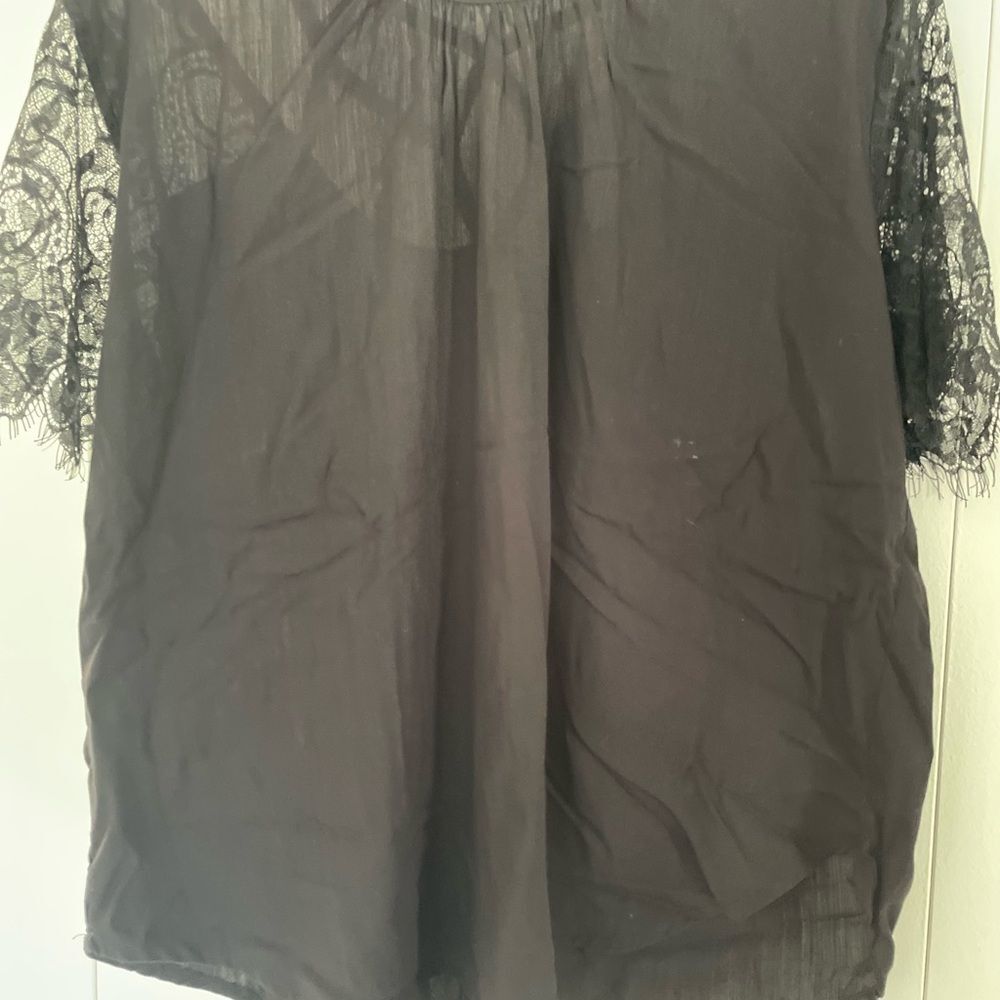 Women’s XL Black Lace Sleeve Top Viscose Blouse Elegant Dressy Top